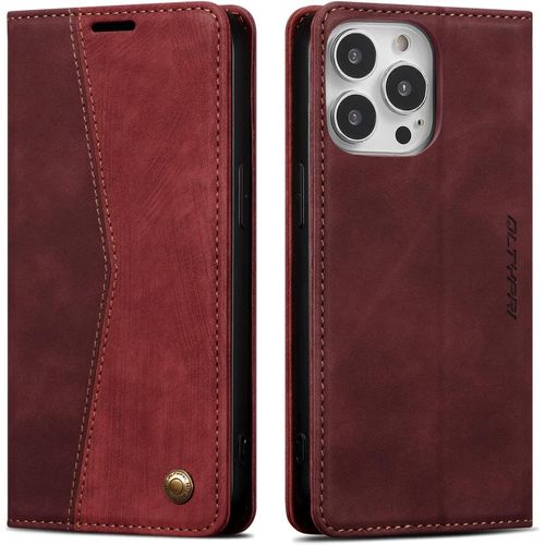 Coque Compatible Avec Iphone 14 Pro Housse, Pochette Fermeture Magnetique Avec Emplacements Cartes, Premium Pu Protection Etui Flip Case Pour Iphone 14 Pro - Bordeauxe