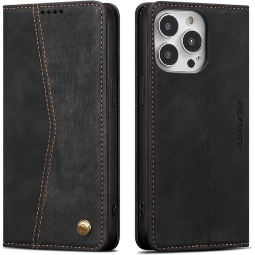 Coque Compatible Avec Iphone 14 Pro Housse, Pochette Fermeture Magnetique Avec Emplacements Cartes, Premium Pu Protection Etui Flip Case Pour Iphone 14 Pro - Noire