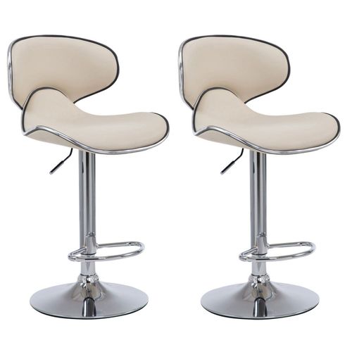Tabouret De Bar Chaise De Bar X2 Hauteur Réglable Avec Repose Pieds En Synthétique Crème Et Métal Tdb10124