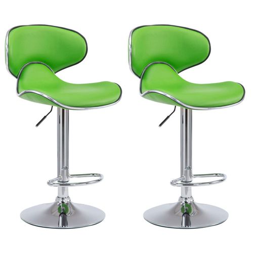 Tabouret De Bar Chaise De Bar X2 Hauteur Réglable Avec Repose Pieds En Synthétique Vert Et Métal Tdb10126