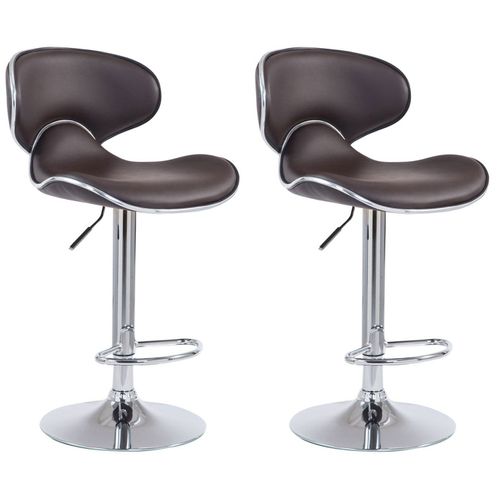 Tabouret De Bar Chaise De Bar X2 Hauteur Réglable Avec Repose Pieds En Synthétique Marron Et Métal Tdb10125