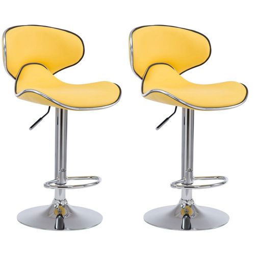 Tabouret De Bar Chaise De Bar X2 Hauteur Réglable Avec Repose Pieds En Synthétique Jaune Et Métal Tdb10127