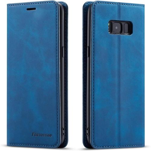 Etui De Protection En Cuir Fin, A Rabat - Pour Samsung Galaxy S7 - Avec Compartiment Pour Cartes - Bleu