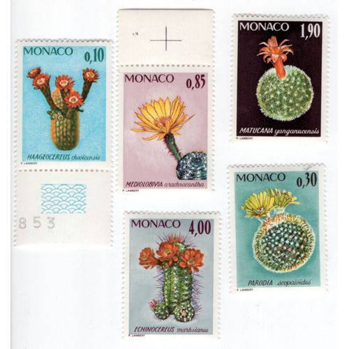 Lot De 5 Timbres Monaco 1974 Série Rare Plants Of The Botanical Garden