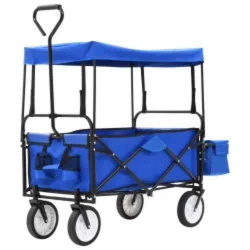 VidaXL Chariot à main pliable avec toit Acier Bleu