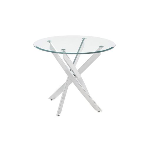 Table À Manger Ronde Cosima - 2 Couverts - Verre Trempé & Métal Chromé