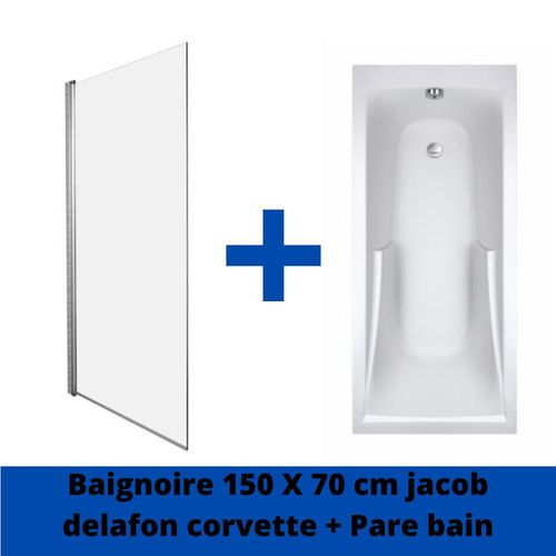 Baignoire droite 150 X 70 JACOB DELAFON Corvette + pare bain acrylique