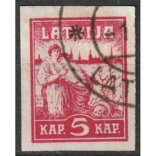 Timbre Lettonie Oblitéré Non Dentelé Avec Charnière "Libération De Riga" 1919 N°34