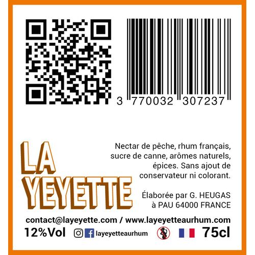 Punch Pêche 12% Vol. 75 Cl - La Yeyette Au Rhum