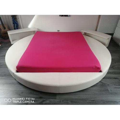 Lit Rond 160x200 En Cuir Blanc