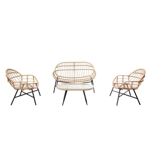 Salon De Jardin 4 Places Canapé + Fauteuils Beige Evora