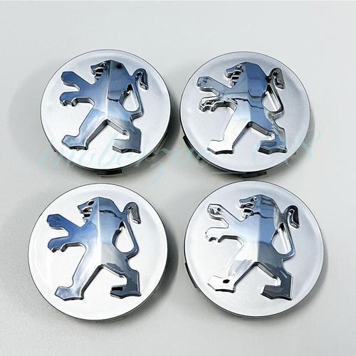 4 X Logo Emblème Insigne Peugeot 60 Mm Gris Cache Moyeu Jante Centre De Roue