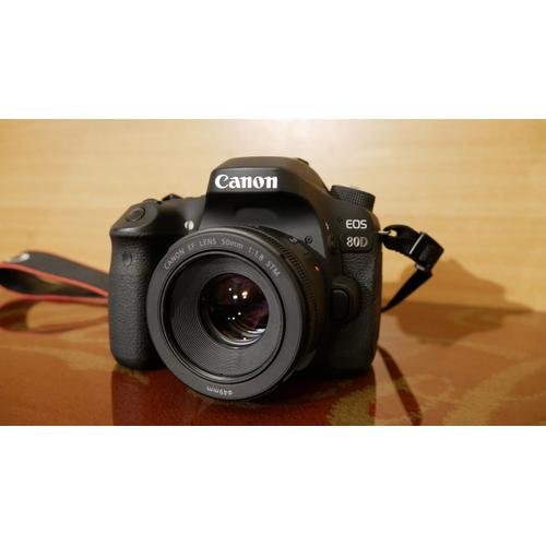 Canon EOS 80d 24.2 mpix + Objectif Canon 50mm f/1.8 stm + flash + télécommande