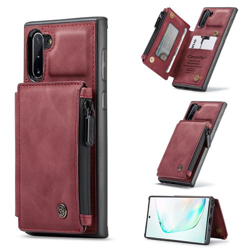 Coque Samsung Galaxy Note 10, Etui Portefeuille 3 Emplacements Pour Cartes, 1 Money Pocket,Portefeuille À Fermeture À Glissière Pour Samsung Galaxy Note 10(Rouge)