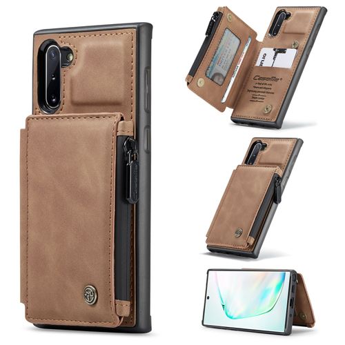 Coque Samsung Galaxy Note 10, Etui Portefeuille 3 Emplacements Pour Cartes, 1 Money Pocket,Portefeuille À Fermeture À Glissière Pour Samsung Galaxy Note 10(Marron)