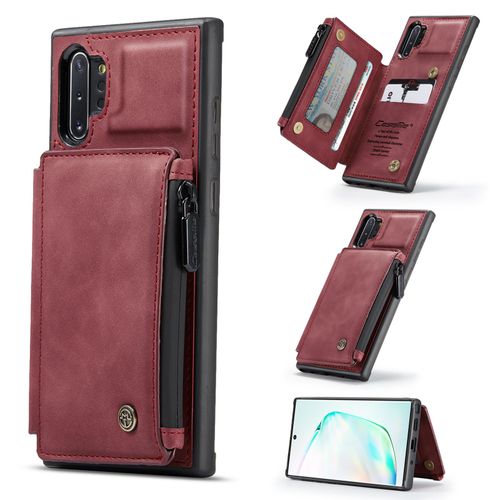 Coque Samsung Galaxy Note 10 Plus, Etui Portefeuille 3 Emplacements Pour Cartes, 1 Money Pocket,Portefeuille À Fermeture À Glissière Pour Samsung Galaxy Note 10 Plus(Rouge)