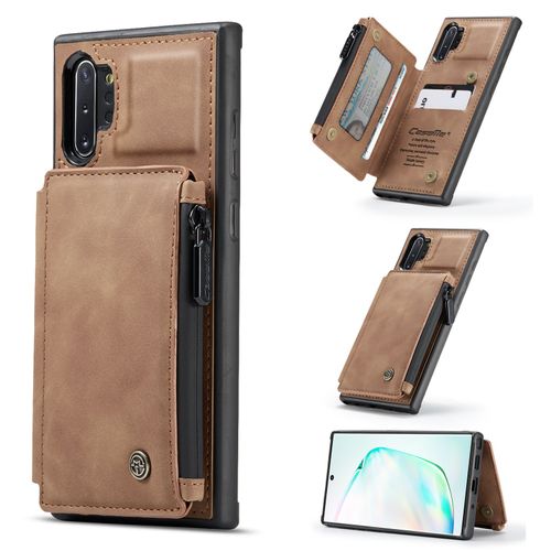 Coque Samsung Galaxy Note 10 Plus, Etui Portefeuille 3 Emplacements Pour Cartes, 1 Money Pocket,Portefeuille À Fermeture À Glissière Pour Samsung Galaxy Note 10 Plus(Marron)