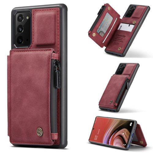 Coque Samsung Galaxy Note 20, Etui Portefeuille 3 Emplacements Pour Cartes, 1 Money Pocket,Portefeuille À Fermeture À Glissière Pour Samsung Galaxy Note 20(Rouge)