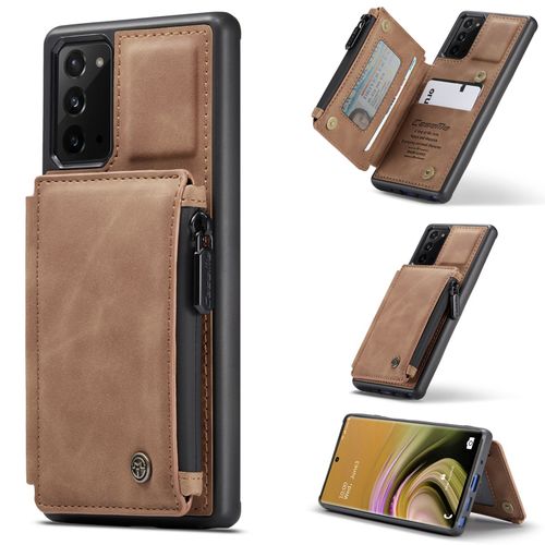 Coque Samsung Galaxy Note 20, Etui Portefeuille 3 Emplacements Pour Cartes, 1 Money Pocket,Portefeuille À Fermeture À Glissière Pour Samsung Galaxy Note 20(Marron)