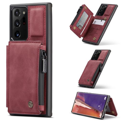 Coque Samsung Galaxy Note 20 Ultra, Etui Portefeuille 3 Emplacements Pour Cartes, 1 Money Pocket,Portefeuille À Fermeture À Glissière Pour Samsung Galaxy Note 20 Ultra,Rouge