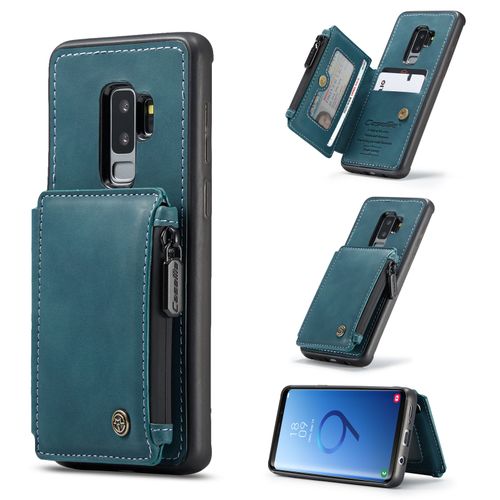 Coque Samsung Galaxy S9 Plus, Etui Portefeuille 3 Emplacements Pour Cartes, 1 Money Pocket,Portefeuille À Fermeture À Glissière Pour Samsung Galaxy S9 Plus,Bleu