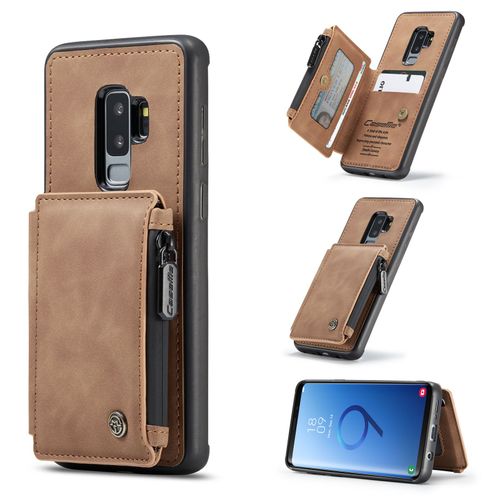 Coque Samsung Galaxy S9 Plus, Etui Portefeuille 3 Emplacements Pour Cartes, 1 Money Pocket,Portefeuille À Fermeture À Glissière Pour Samsung Galaxy S9 Plus,Marron
