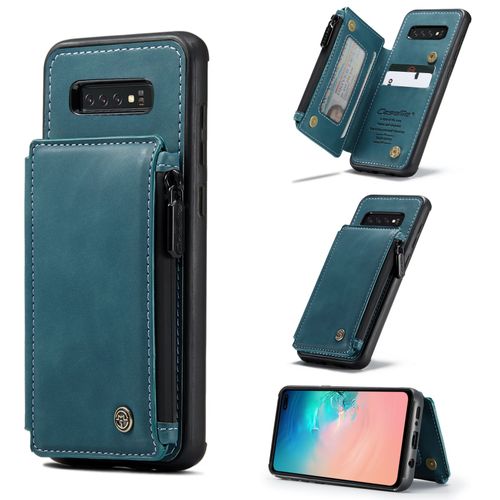 Coque Samsung Galaxy S10 Plus, Etui Portefeuille 3 Emplacements Pour Cartes, 1 Money Pocket,Portefeuille À Fermeture À Glissière Pour Samsung Galaxy S10 Plus,Bleu