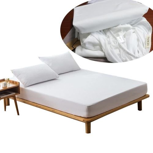 Az King-Protège Matelas Impermeable 200x200 Bonnet 45 Cm, Alèse Respirante Et Souple, Bouclette Microfibre, Forme Drap Housse, Blanc