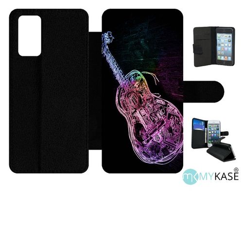 Etui À Rabat Pour Galaxy Note20 5g - Guitare Effet Néon - Simili-Cuir - Noir