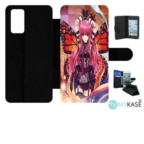 Etui À Rabat Pour Galaxy Note20 5g - Fille Manga Rose - Simili-Cuir - Noir