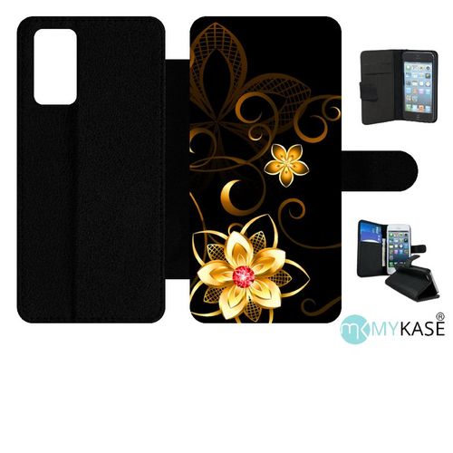 Etui À Rabat Pour Galaxy Note20 5g - Golden Flowers 2 - Simili-Cuir - Noir