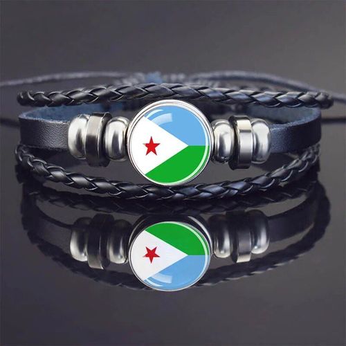 Bracelets À Breloques En Cuir Noir Pour Hommes Et Femmes,Afrique,Pays,Algérie,Soudan,Tunisie,Maroc,Verre,Breton,Bijoux Punk