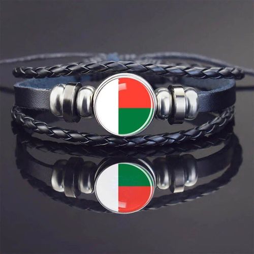 Bracelets À Breloques En Cuir Noir Pour Hommes Et Femmes,Afrique,Pays,Algérie,Soudan,Tunisie,Maroc,Verre,Breton,Bijoux Punk