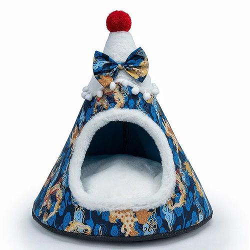 Lit En Polymère Lavable En Forme D'arbre De Noël Pour Animaux De Compagnie,Niche Pour Chiot,Chaton,Accessoire Chaud Pour L'hiver - Type Blue-M 55x45x45cm