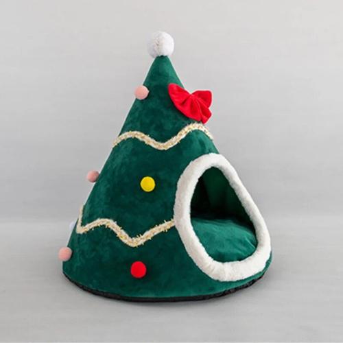 Lit En Polymère Lavable En Forme D'arbre De Noël Pour Animaux De Compagnie,Niche Pour Chiot,Chaton,Accessoire Chaud Pour L'hiver - Type Green-L 65x55x55cm