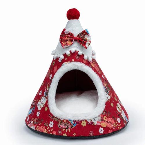 Lit En Polymère Lavable En Forme D'arbre De Noël Pour Animaux De Compagnie,Niche Pour Chiot,Chaton,Accessoire Chaud Pour L'hiver - Type Red 1-S 45x38x38cm