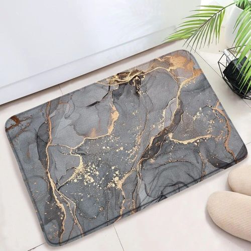 Polymères De Bain Texturés En Marbre Pour La Décoration Intérieure,Tapis Coordonnants,Tapis De Porte De Sol,Ensembles D'accessoires,Noir Et Blanc,Glouton - Type 83770j-Dd-45x75cm-17.7x29.5in