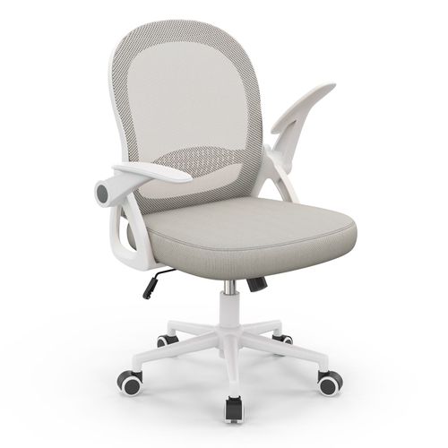 Chaise De Bureau | Fauteuil Avec Housse En Maille Respirante | Ergonomique | Accoudoirs Rabattables & Réglable En Hauteur | Gris