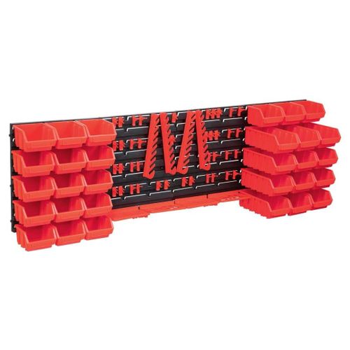 VidaXL Kit de bacs de stockage et panneaux muraux 80 pcs Rouge et noir