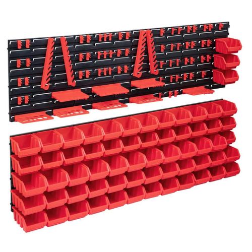 VidaXL Kit de bacs de stockage et panneaux muraux 141pcs Rouge et noir