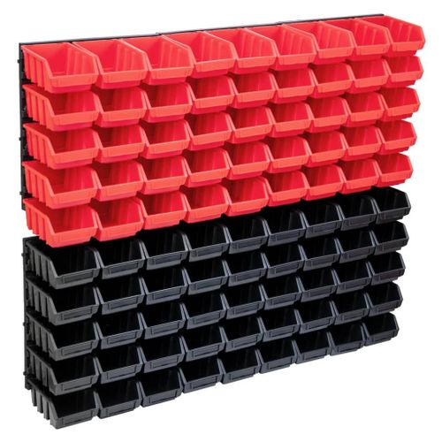 VidaXL Kit de bacs de stockage et panneaux muraux 96 pcs Rouge et noir
