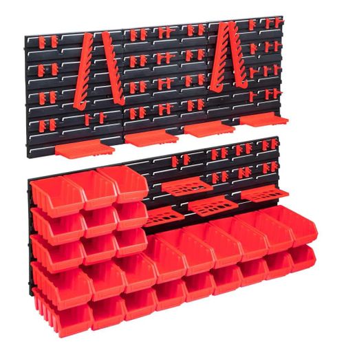 VidaXL Kit de bacs de stockage et panneaux muraux 103pcs Rouge et noir