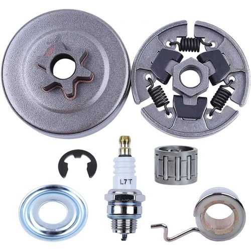 Kit de 3/8" Pignon Embrayage pour Stihl 017 018 MS170 MS180 021 023 025 MS210 MS230 MS250, ADEFOL Pignon + Tambour d'embrayage + Roulement + Vis sans fin + Rondelle + E-Clip + Bougie