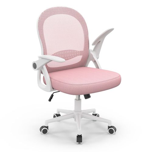 Chaise De Bureau | Fauteuil Avec Housse En Maille Respirante | Ergonomique | Accoudoirs Rabattables & Réglable En Hauteur | Rose