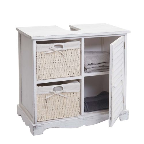 Meuble Sous-Vasque Hwc-H20, Meuble Sous-Vasque De Salle De Bain 60x65x31cm   Shabby Blanc