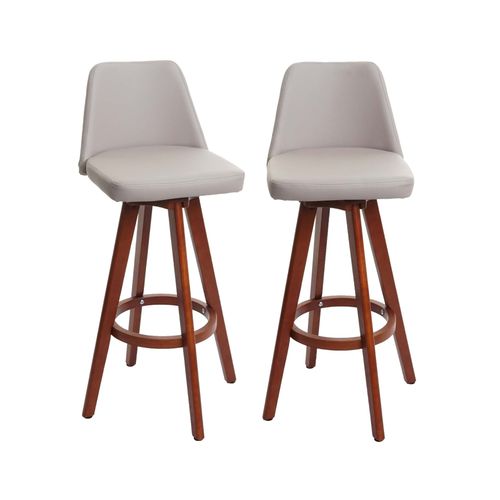 Lot De 2 Tabourets De Bar Hwc-C43, Chaise De Bar Tabouret De Comptoir, Bois Similicuir Pivotant   Taupe