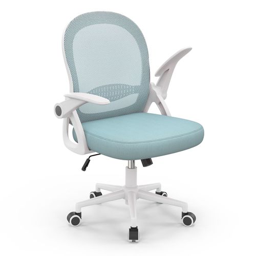 Chaise De Bureau | Fauteuil Avec Housse En Maille Respirante | Ergonomique | Accoudoirs Rabattables & Réglable En Hauteur | Bleu