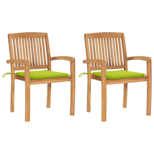 Vidaxl Chaises De Jardin 2 Pcs Avec Coussins Vert Vif Teck Massif