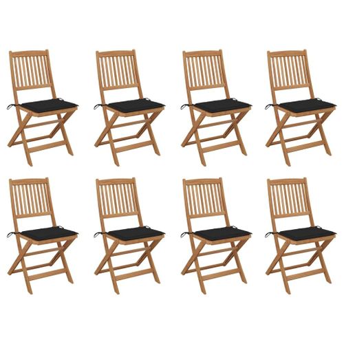Vidaxl Chaises Pliables D'extérieur Et Coussins Lot De 8 Bois D'acacia