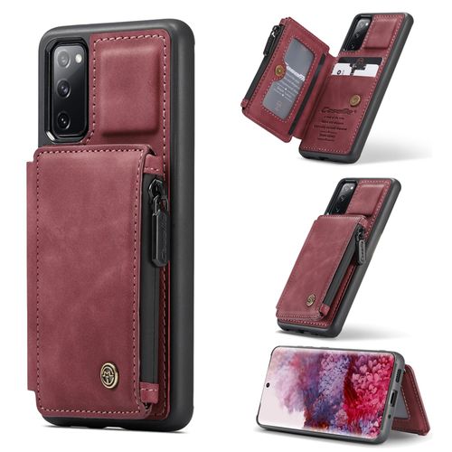 Coque Samsung Galaxy S20 Fe, Etui Portefeuille 3 Emplacements Pour Cartes, 1 Money Pocket,Portefeuille À Fermeture À Glissière Pour Samsung Galaxy S20 Fe,Rouge